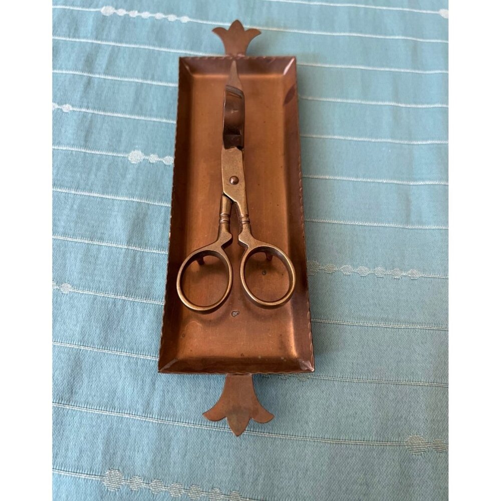 Vintage Brass Candle Scissor Snuffer with Matching Tray